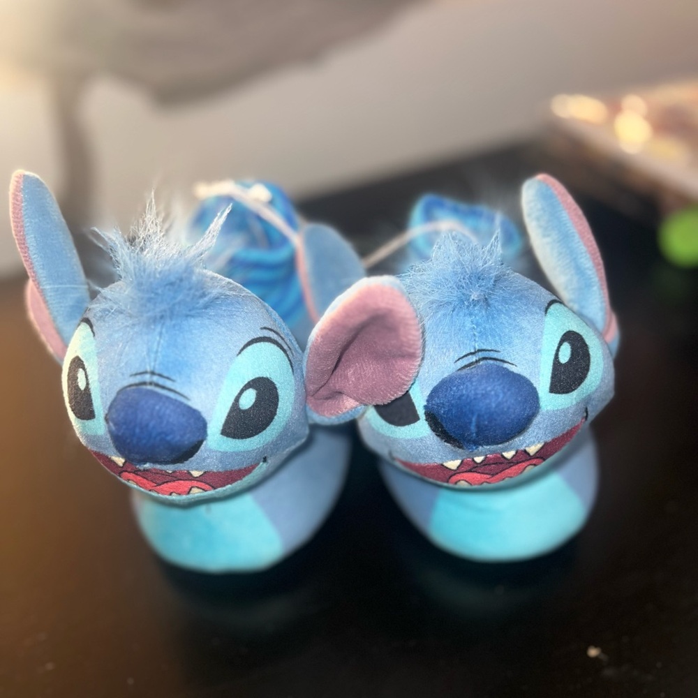 Blue Stitch Plush Slippers